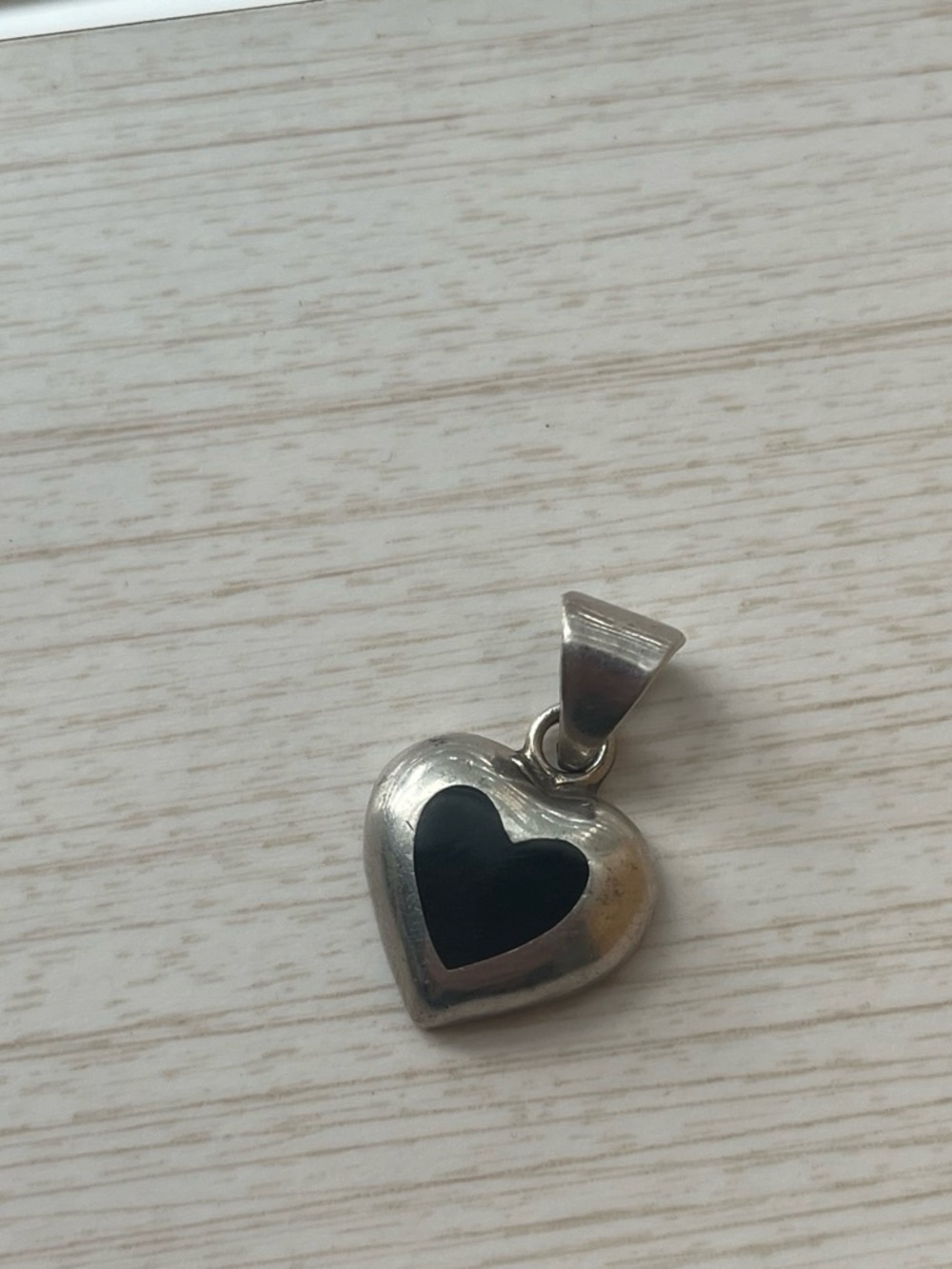 Vintage Black Onyx Mexico Sterling Silver Heart Pendant